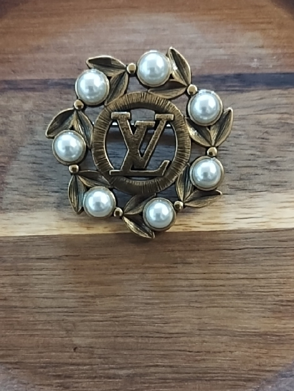 Aged Gold-Tone Pearl Wreath Brooch